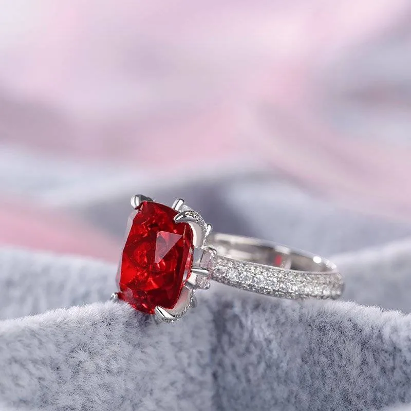 Handmade 3CT Classic Cushion Cut Ruby Sterling Silver Ring