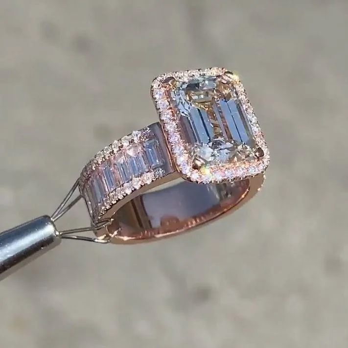 Handmade 5CT Emerald Cut Sterling Silver Engagement Ring