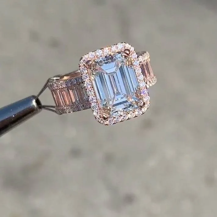 Handmade 5CT Emerald Cut Sterling Silver Engagement Ring