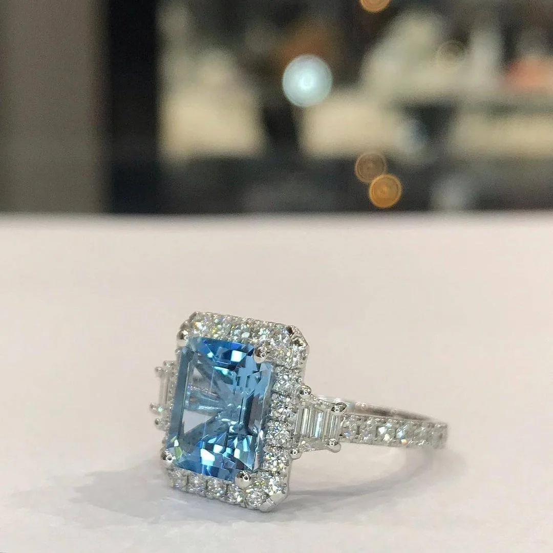 Handmade 1.5CT Emerald Cut Sterling Silver Ring