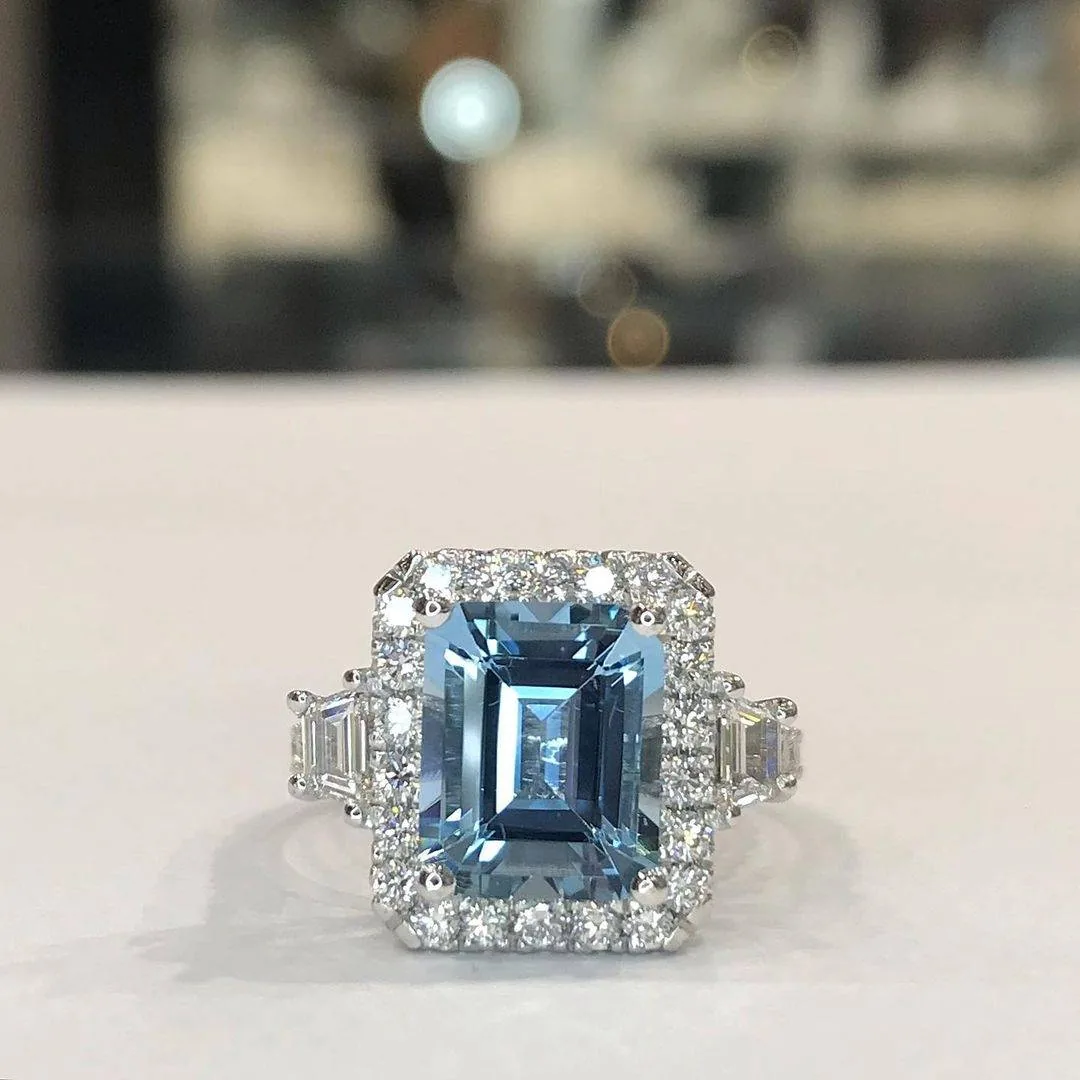 Handmade 1.5CT Emerald Cut Sterling Silver Ring