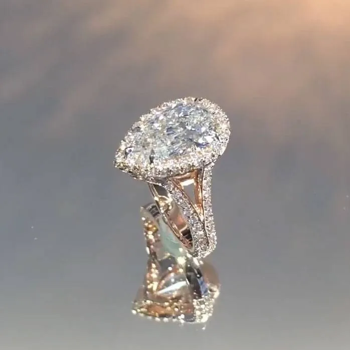 Handmade 2CT Split Shank Pear Cut Ring