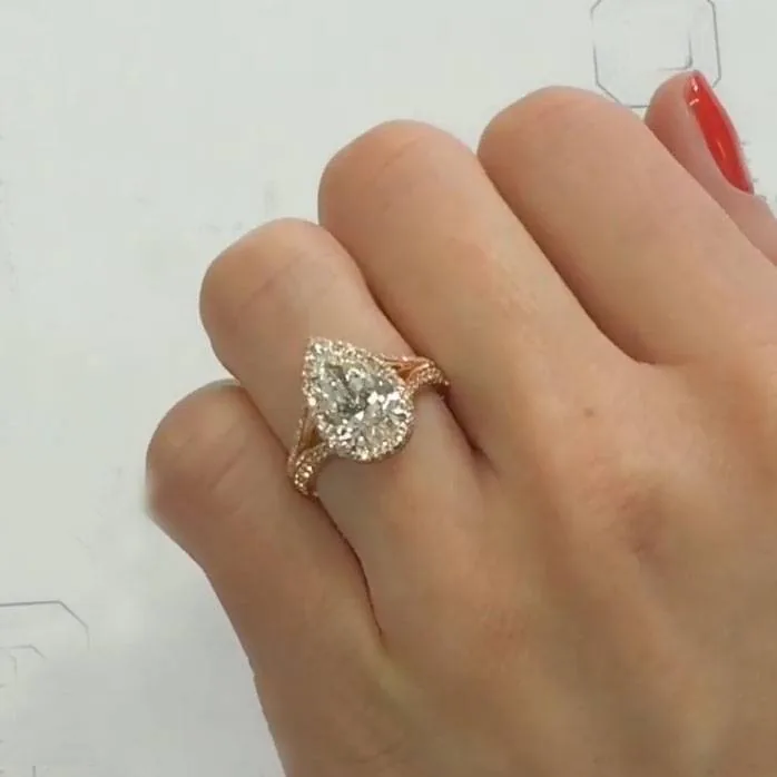 Handmade 2CT Split Shank Pear Cut Ring