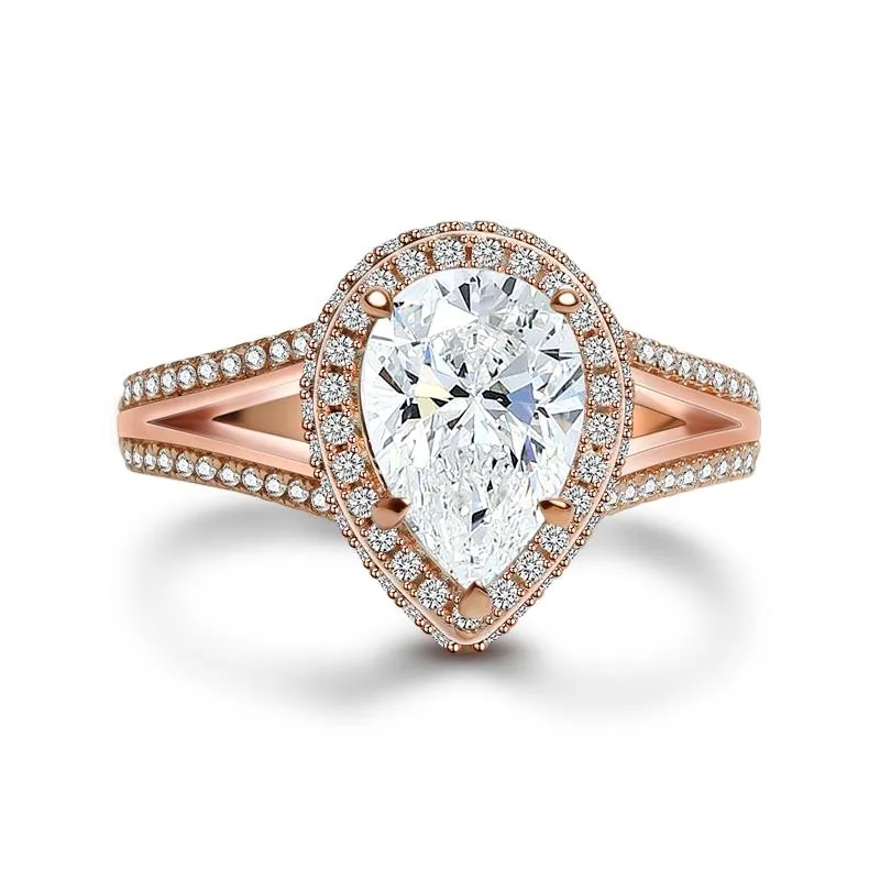 Handmade 2CT Split Shank Pear Cut Ring