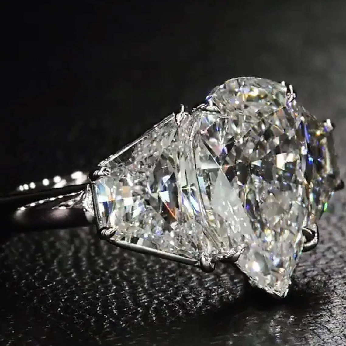 Handmade 4CT Three Stone Pear Shape Engagement Ring