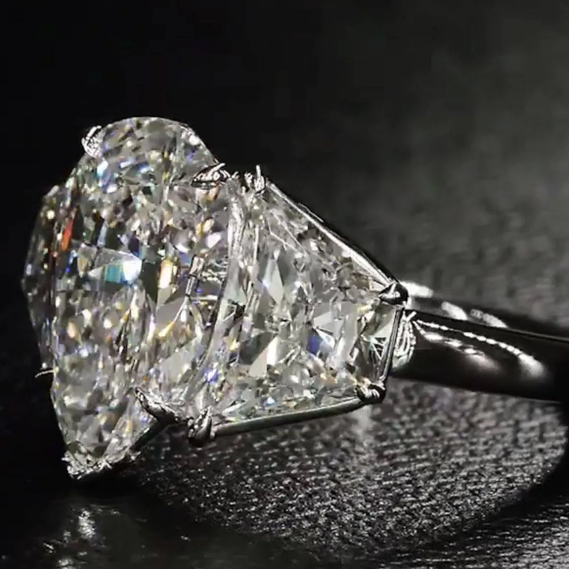 Handmade 4CT Three Stone Pear Shape Engagement Ring