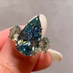 Handmade 6CT Blue Pear Cut Engagement Ring