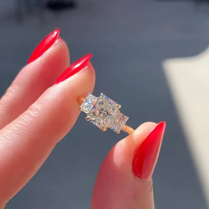 3CT Three Radiant Cut Sterling Silver Ring