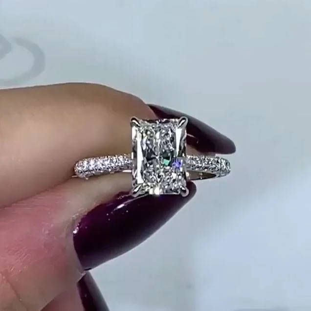 4CT Radiant Cut Lab-created Sapphire Setting Ring