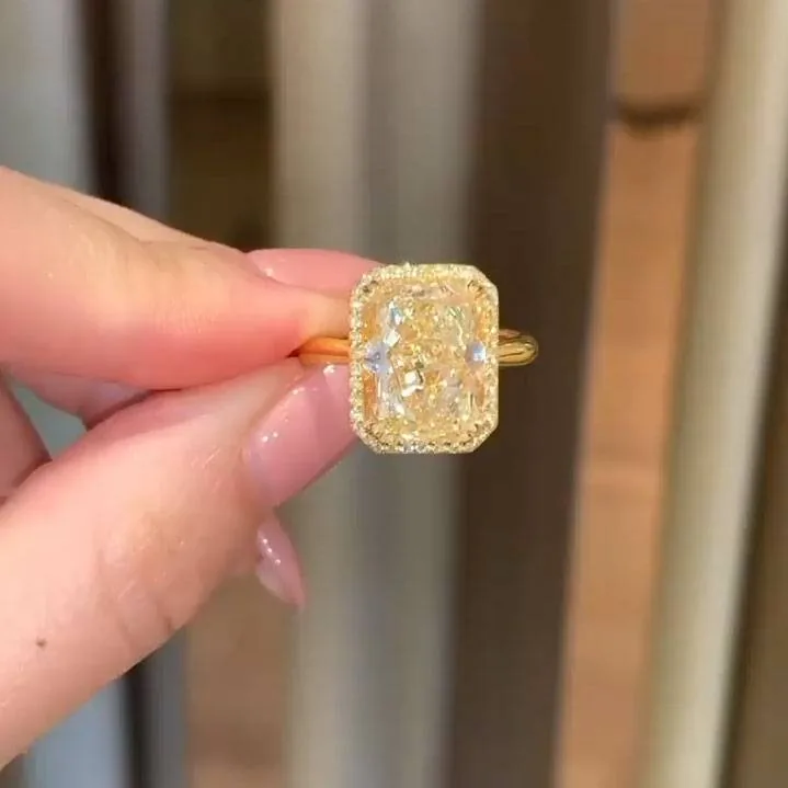 5ct Fancy Yellow Radiant Cut Sterling Silver Ring