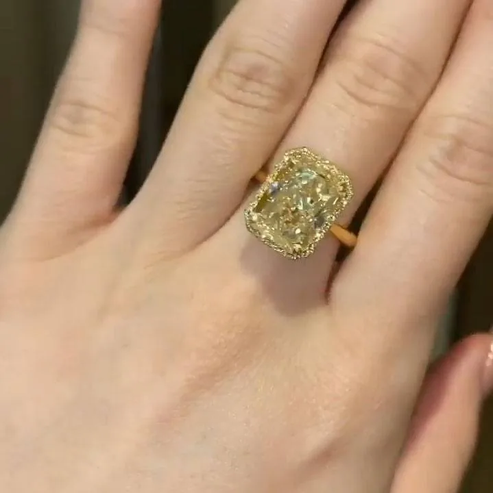 5ct Fancy Yellow Radiant Cut Sterling Silver Ring