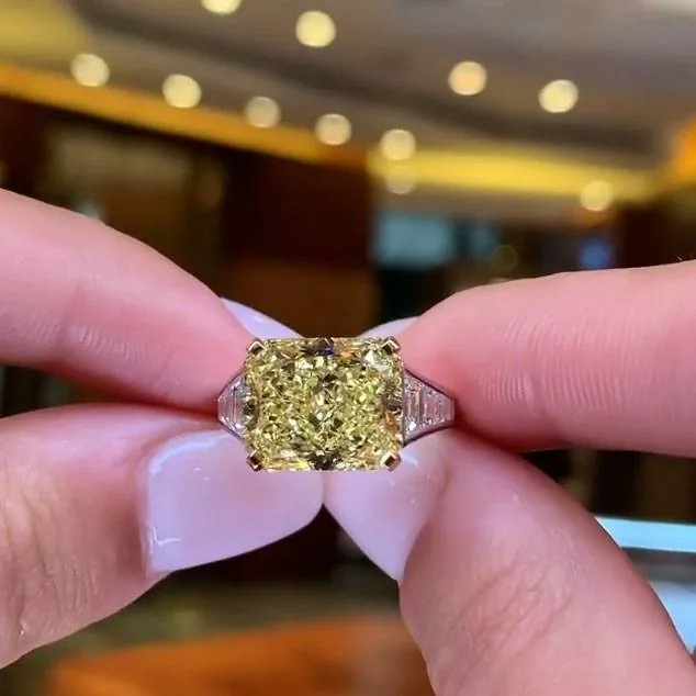 5ct Fancy Yellow Radiant Cut sterling Silver Engagement Ring