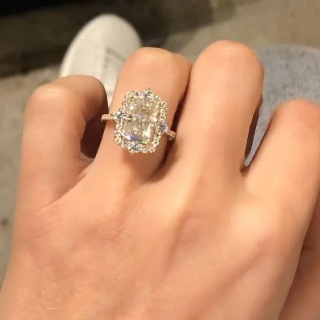 3.55CT Halo Radiant Cut Sterling Silver Engagement Ring