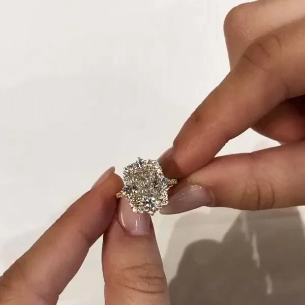 3.55CT Halo Radiant Cut Sterling Silver Engagement Ring