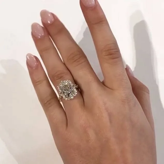 3.55CT Halo Radiant Cut Sterling Silver Engagement Ring