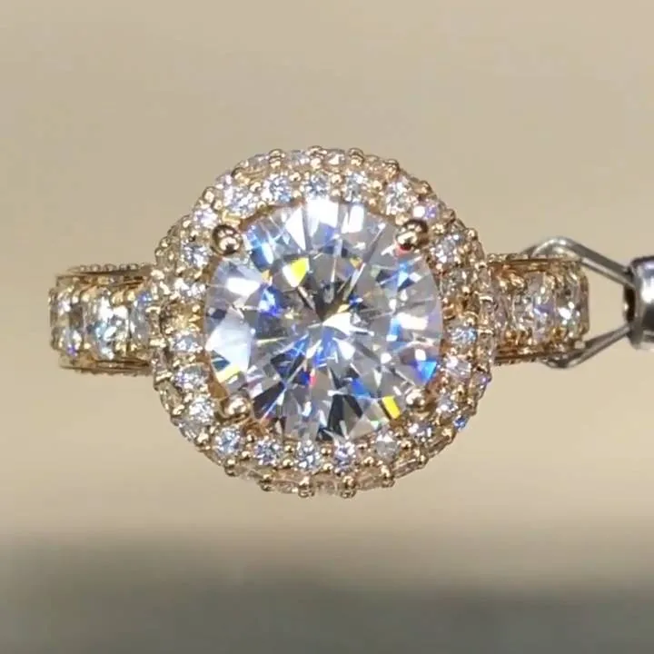 Handmade 3ct Halo White Sapphire Ring in Yellow Gold Tone