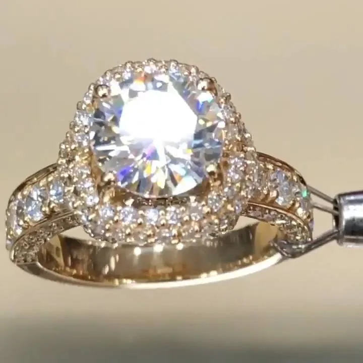 Handmade 3ct Halo White Sapphire Ring in Yellow Gold Tone