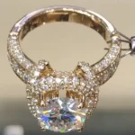 Handmade 3ct Halo White Sapphire Ring in Yellow Gold Tone