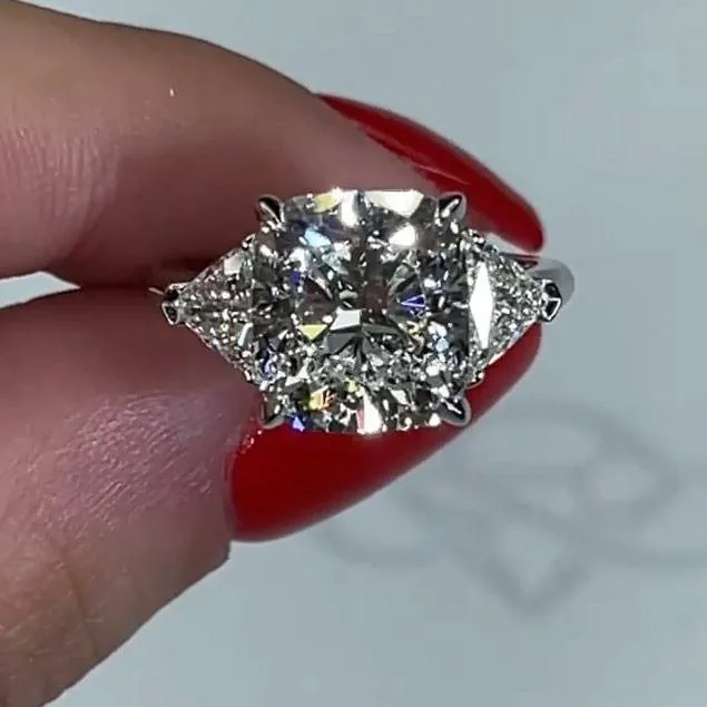 Handmade 3.5 CT Three Stone Cushion Cut Sterling Silver Ring