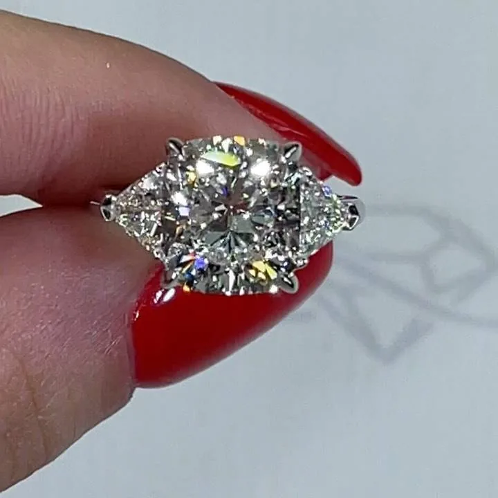 Handmade 3.5 CT Three Stone Cushion Cut Sterling Silver Ring