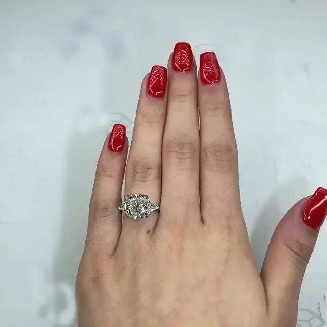 Handmade 3.5 CT Three Stone Cushion Cut Sterling Silver Ring