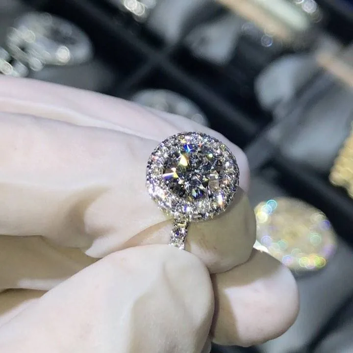 Handmade 1.5 CT Double Halo Round Brilliant Diamond Ring