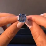 Handmade 6ct Fancy Blue Cushion-cut Sapphire Ring with Trillion-cut Sidestones