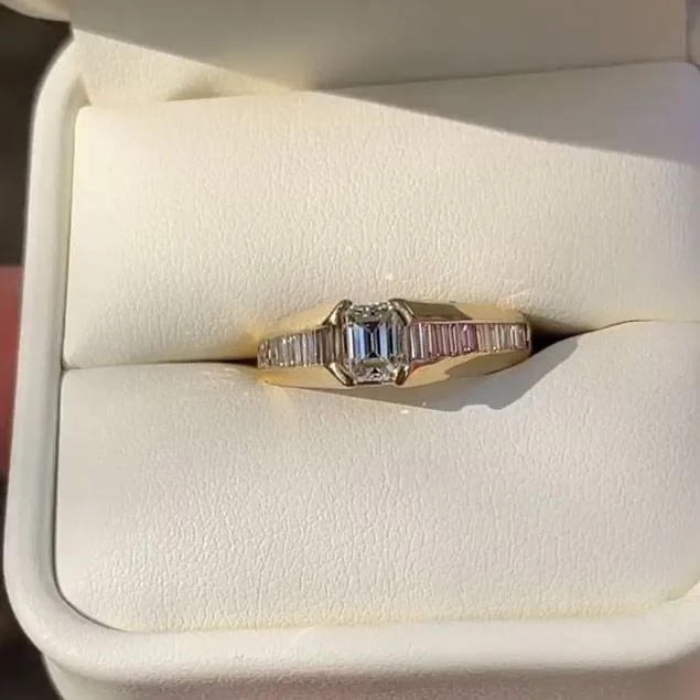 Handmade 1.5ct Emerald Cut Ring In 14k Yellow Gold Tone