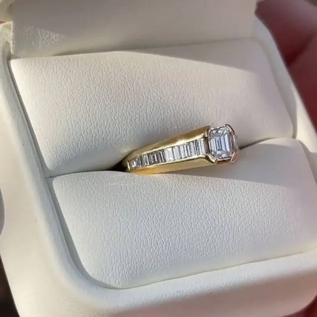 Handmade 1.5ct Emerald Cut Ring In 14k Yellow Gold Tone