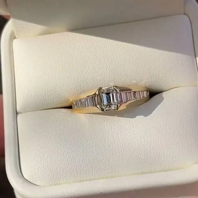 Handmade 1.5ct Emerald Cut Ring In 14k Yellow Gold Tone