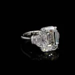 Handmade Micropave Setting 5CT Emerald Cut Three-stone Ring