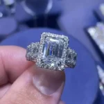 Handmade 5CT Halo Emerald Cut Ring