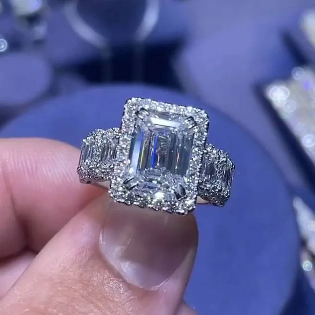 Handmade 5CT Halo Emerald Cut Ring