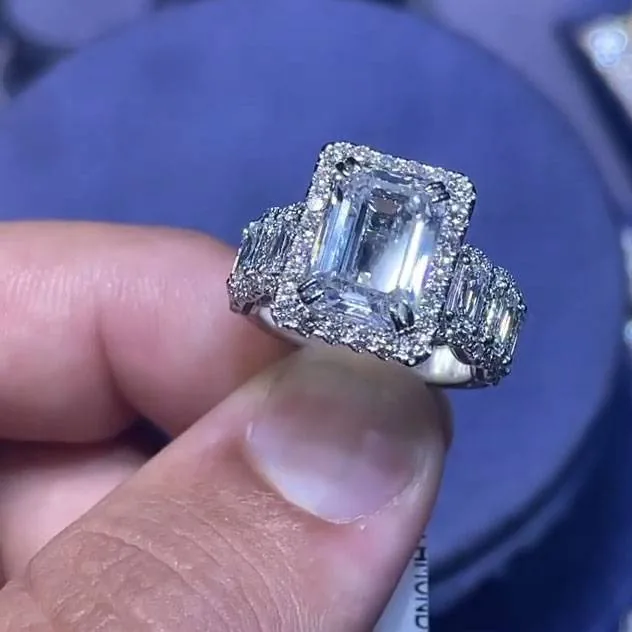 Handmade 5CT Halo Emerald Cut Ring