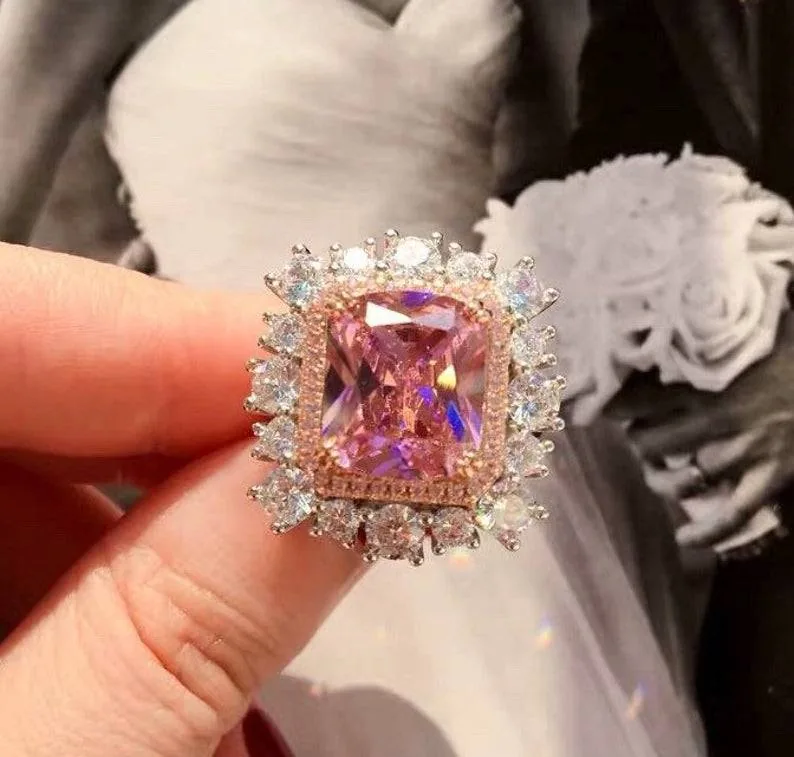 Handmade Luxury Halo Pink Sapphire Engagement Ring