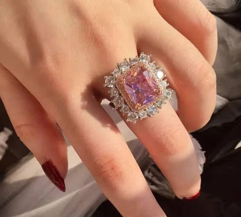 Handmade Luxury Halo Pink Sapphire Engagement Ring