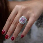 Handmade Luxury Halo Pink Sapphire Engagement Ring