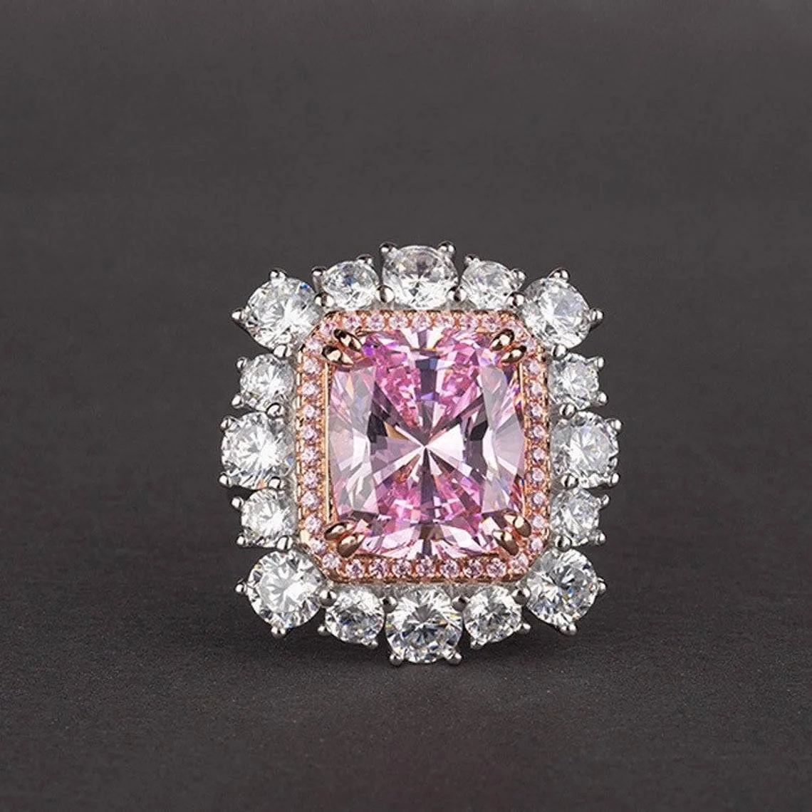 Handmade Luxury Halo Pink Sapphire Engagement Ring