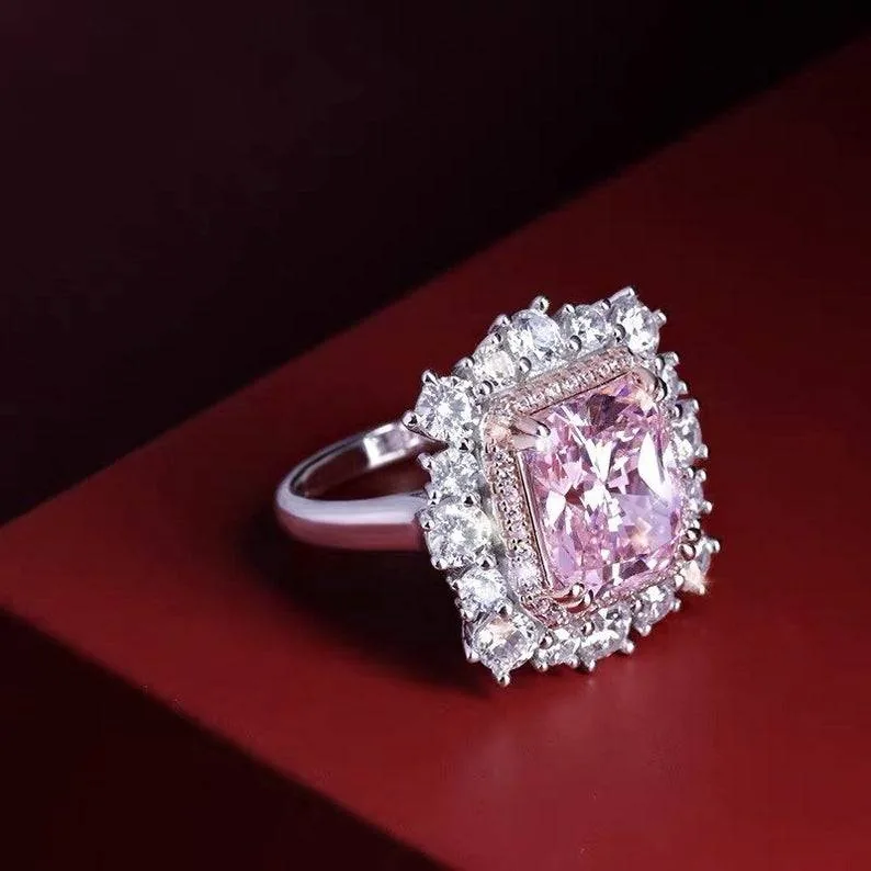 Handmade Luxury Halo Pink Sapphire Engagement Ring