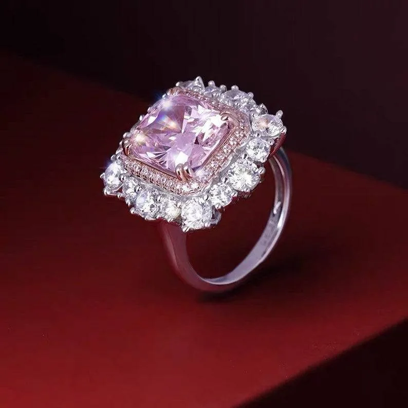 Handmade Luxury Halo Pink Sapphire Engagement Ring