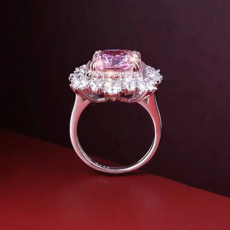 Handmade Luxury Halo Pink Sapphire Engagement Ring