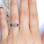 Handmade 2CT Round Brilliant Cut Engagement Ring with 2 Ruby Red Stones