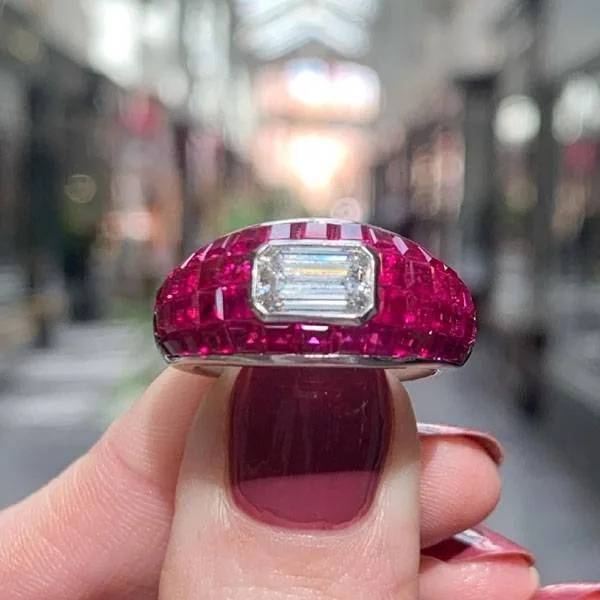 Handmade Invisibile Setting Ruby Sapphire Cocktail Ring