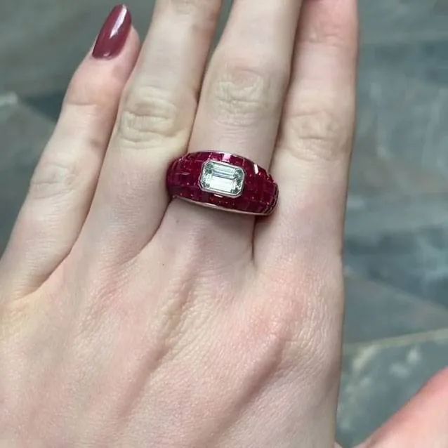 Handmade Invisibile Setting Ruby Sapphire Cocktail Ring