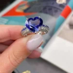 Handmade 4CT Micro Pave Setting Sapphire Blue Heart Cut Sterling Silver Ring