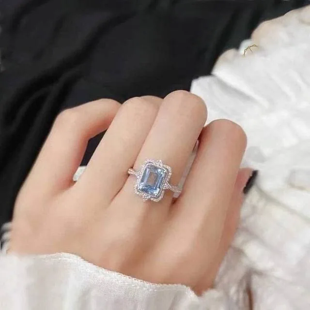 Handmade 4ct Romantic Aquamarine Blue Ring