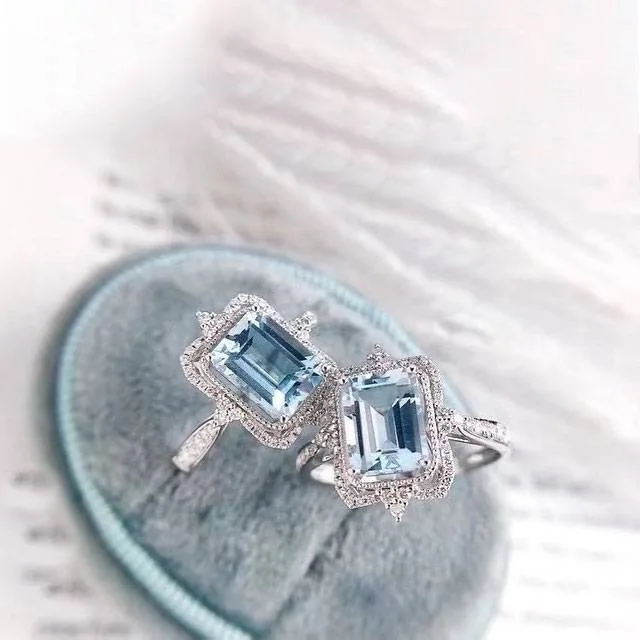 Handmade 4ct Romantic Aquamarine Blue Ring