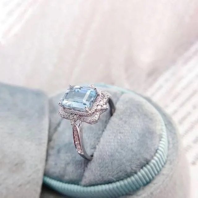Handmade 4ct Romantic Aquamarine Blue Ring
