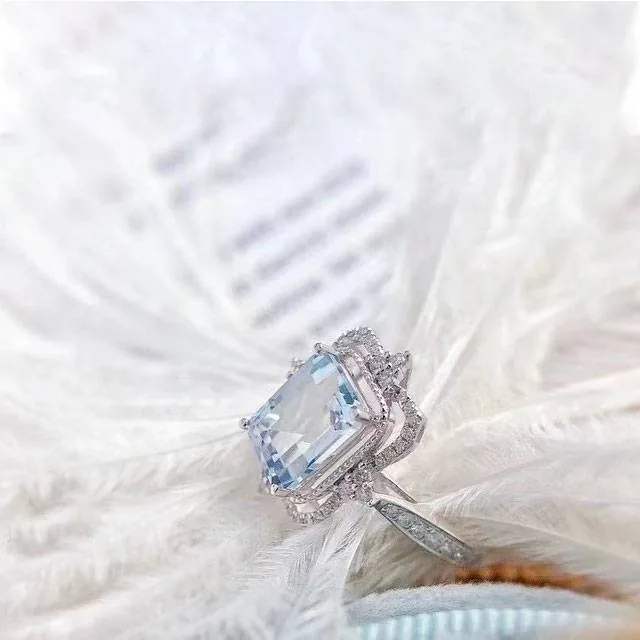 Handmade 4ct Romantic Aquamarine Blue Ring