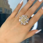 Handmade 3 CT Art Deco Two Tone Halo Princess Cut Engagement Ring
